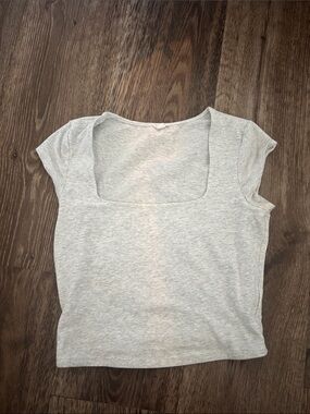 Garage Light Gray Square Neck Cap Sleeve Tee